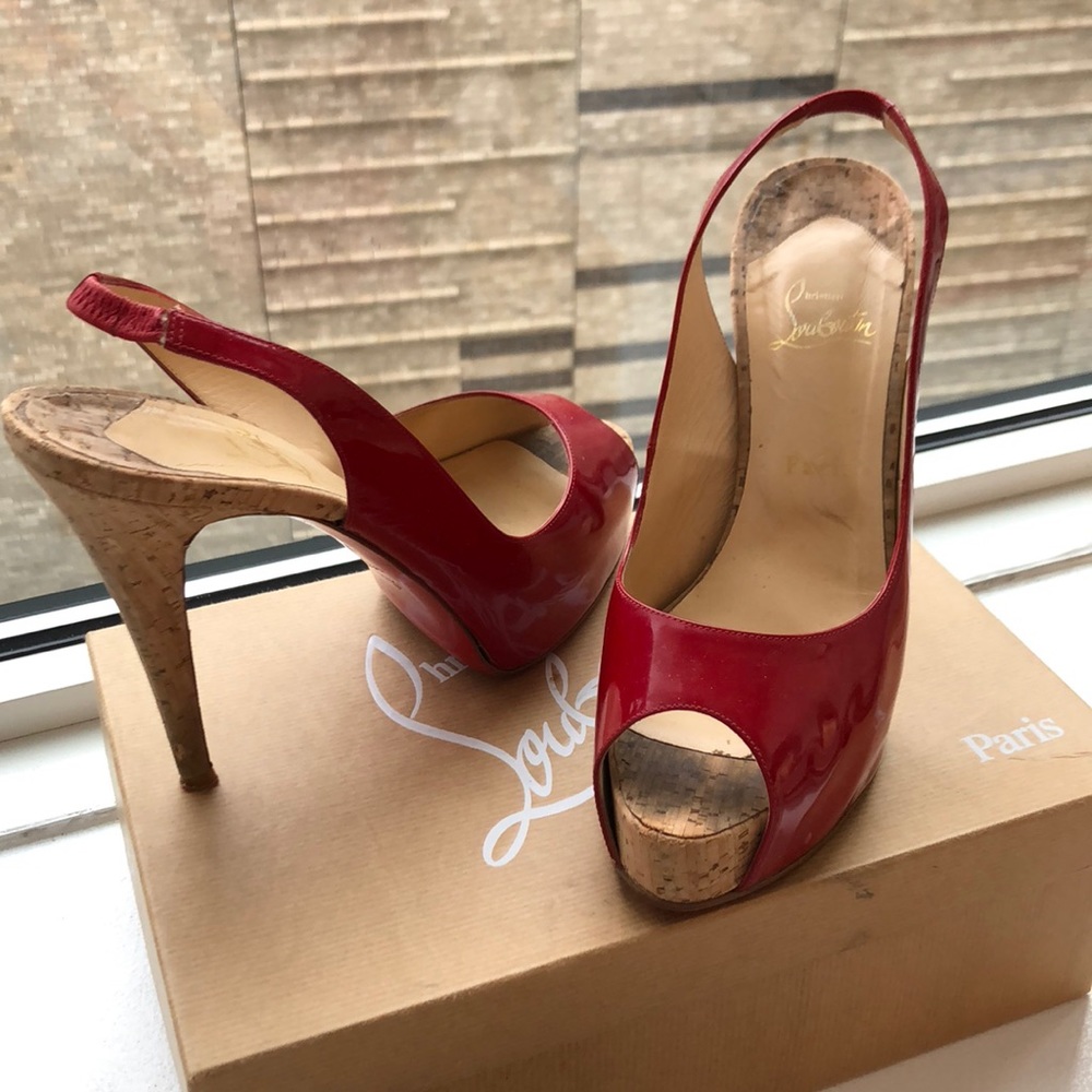 Christian Louboutin Red Patent Leather Sling Backs